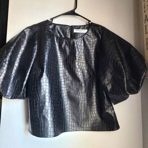 Amanda Uprichard Black Snakeskin Fashion Top